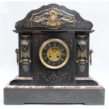 A Victorian Black Slate and Marble Striking Mantel Clock, circa 1880