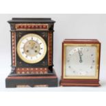 A Victorian Black Slate and Rouge Marble Striking Mantle Clock, together with an Elliot mantle