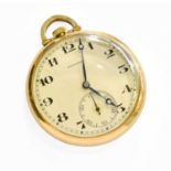 A 9 Carat Gold Open Faced Pocket Watch, signed Longines, 1949, manual wound lever movement signed