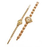 Two 9 Carat Gold Lady's WristwatchesRotary ladies watch is not working, the bracelet clasp is 9ct