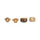 A 9 Carat Gold Cameo Ring, finger size J; A Citrine Ring, stamped '9CT GOLD', finger size K; An