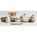 Michael & Joanna Mosse, Llanbrynmair Pottery, salt glazed stonewares, including, a jug decorated