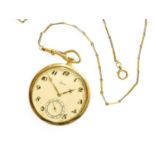 An 18 Carat Gold Asprey Pocket Watch, with attached watch chain with clasp stamped '18C' and 'PT',