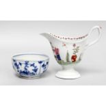An 18th-century Newhall Cream Jug and a continental bowl (2)Foot and spout are possibly repaired,