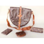 Louis Vuitton LV Canvas Shoulder Bag with tan leather strap and trims, similar coin purse, credit