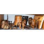 A Group of North African and other Tribal Wooden and Horn Carvings (one shelf)