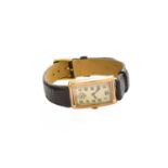 An Art Deco 9 Carat Gold Rectangular WristwatchThe case with surface scratches case back is slightly