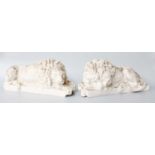 A Pair of Cast 'Chatsworth Lions' After Canova, with W. Wyon Arts and Commerce Promoted on base,