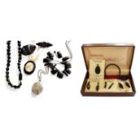 A Quantity of Jet Jewellery, including a necklace, brooches, bracelets, a cameo etc; together with A