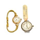 A Silver Enamel Dial Borgel Case Wristwatch and a lady's 9-carat gold wristwatch (2)Both watches are