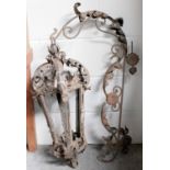 Large 19th Century Decorative Metal Lantern, foliate cast and with matching wall bracket