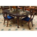 A Mahogany Dining Table on Ball and Claw Feet, 195cm by 122cm by 74cm; together with a set of five