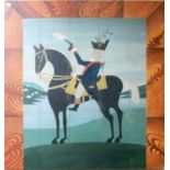A Decorative Folk Art Panel, depicting a revolutionary soldier on horseback, 100cm by 94cm