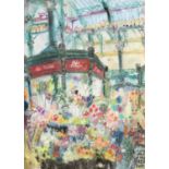 Selina Thorp (b.1968)"Flower Stall Leeds Market"Signed, oil pastel, 43.5cm by 30.5cm