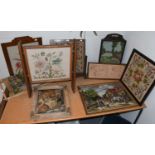 An Arts and Crafts Style Oak Fire Screen with floral embroidered insert, two others in the Art
