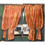 A Set of Four Floral Patterned, Lined and Interlined Curtains, on a gold ground, drop 263cm