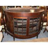 A Georgian Mahogany Demi Lune Side Cabinet, with glazed door and feather banding, 133cm by 54cm by