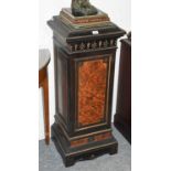 A Late 19th Century Ebonised Parcel Gilt and Metal Mounted Square Section Pedestal, 41cm by 37cm