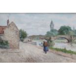 J Ayton Symington (fl 1890-1908)''Ford and Roman Bridge, Musselburgh''Signed, oil on board, 22cm