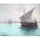 Guido Odierna (1913-1991) ItalianMasted boats at anchor Signed, oil on canvas, 49cm by 59cm