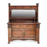 An Art Nouveau Mirror Back Sideboard, the upper section with applied and carved decoration,