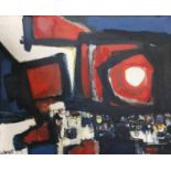 Continental School (20th Century)Abstract in blues and redsIndistinctly signed, oil on canvas,