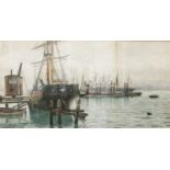 William Thomas Nichol Boyce (1857-1911)Extensive harbour scene with steam ships,Signed and dated