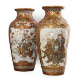 A Pair of Kutani Porcelain Vases, Meiji period, of baluster form with flared necks, typically