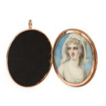 Richard Cosway RA (1742-1821): Miniature Bust Portrait of a Lady, wearing a white cap and dress,