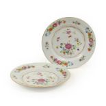 A Pair of Chinese Porcelain Plates, Qianlong, painted in famille rose enamels with flower sprigs and