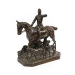 After John Willis Good (1845-1879): A Bronze Group of a Huntsman, on his steed blowing his horn, two
