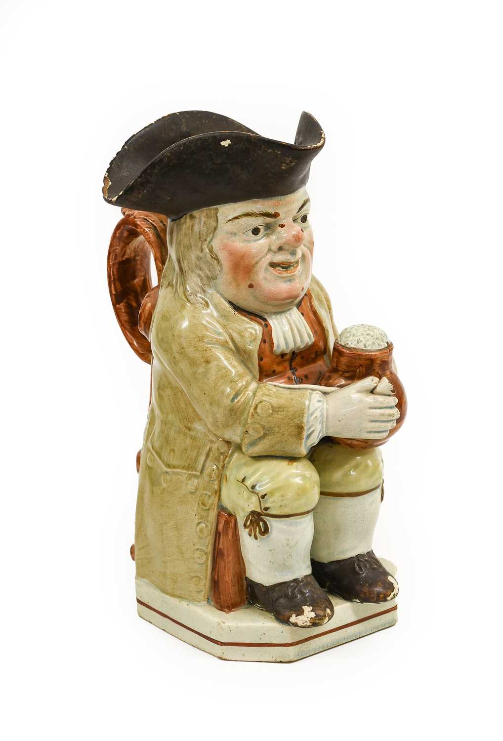 A Ralph Wood-Type Pearlware Toby Jug, circa 1800, of traditional form, the seated figure holding a - Image 6 of 6