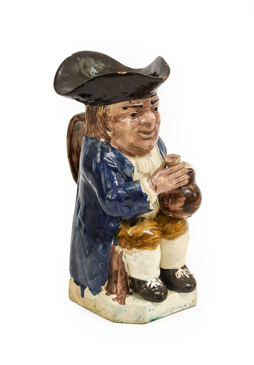 A Ralph Wood-Type Pearlware Toby Jug, circa 1800, of traditional form, the seated figure holding a - Image 2 of 6