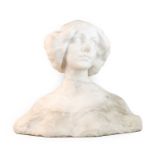French School (circa 1900): A White Marble Bust of a Young Lady, her hair up, on a rusticated