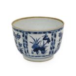 A Chinese Porcelain Bowl, 18th century, painted in underglaze blue with panels of foliage21cm