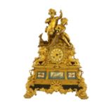 An Ormolu and Porcelain Striking Mantel Clock, circa 1870, surmounted by figures holding fishing