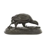 After Jules Moigniez (1835-1894): A Bronze Figure of a Partridge, pecking at an ear of corn, on a