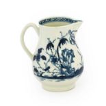 A Worcester Porcelain Sparrow Beak Jug, circa 1765, painted in underglaze blue with the Bird in a