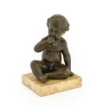 French School (19th century): A Bronze Figure of a Seated Infant, sucking his thumb, on a