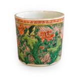 A Chinese Porcelain Brush Pot (Bitong), 17th century, of cylindrical form, painted in coloured