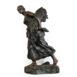 After Léon Julien Deschamps (1860-1928): "En Moisson", A Bronze Figure of a Girl, carrying a sheaf