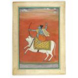 Indian School (19th Century)Shiva firing a bow whilst riding a white bullWatercolour, 28cm by