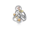 A Diamond Cluster Ringthe swirl motif set throughout with white round brilliant cut diamonds,