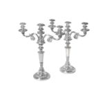 A Pair of Old Sheffield Plate Three-Light Candleabra, Apparently Unmarked, Circa 1820