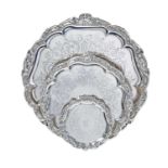 A Graduated Set of Three Victorian Silver Salvers, by Joseph Angell and Joseph Angell, London, 1845