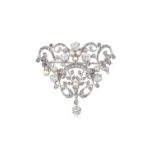 A Mid-Late 19th Century Pearl and Diamond Broochthe scroll motif set throughout with pearls, old