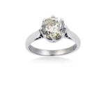 A Platinum Diamond Solitaire Ringthe round brilliant cut diamond in a claw setting, to a tapered