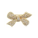 A Diamond Broochthe stylised bow motif set throughout with round brilliant cut diamonds, in yellow