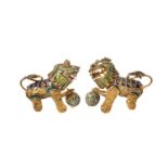 A Pair of Chinese Silver Filagree and Enamel Guardian Lions, Apparently Unmarked, 20th Century