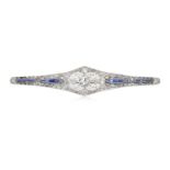 An Art Deco Sapphire and Diamond Broochthe tapered bar with an old cut diamond centrally, to a